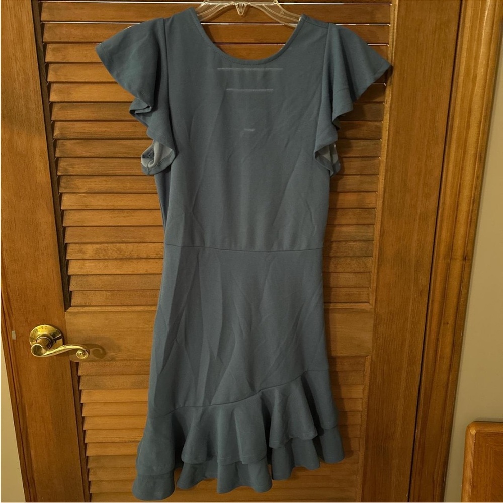 Amazon Blue Midi Dress with Ruffle Sleeves